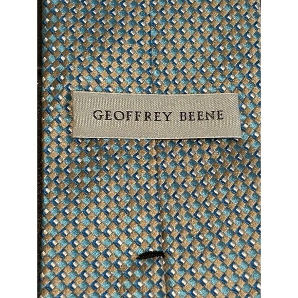 Geoffrey Beene Blue Turquoise Hand Made 100% Silk Men’s Neck Tie - Picture 5 of 6